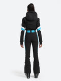 Vertical Stripes One Piece Ski Suit With Hood