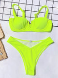 V-Neck Padded Solid Color Bikini Swimsuit