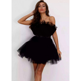 Bandeau Mesh Bow Pompadour Mini Dress