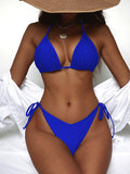 5 Colors Tie Side Halterneck Solid Color Bikini Swimsuit