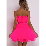 Bandeau Mesh Bow Pompadour Mini Dress