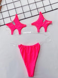 Pentagram Hollow Bandage Split Bikini Swimsuit