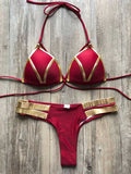 Scrunch Lace-Up Split-Joint Bikini Set