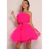 Bandeau Mesh Bow Pompadour Mini Dress