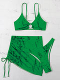 Dreiteiliges Neckholder-Bikini-Set mit Dreiecksmuster