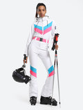 Stripe One Piece Ski Suit With Hood