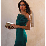 Bandeau Feather Green Dress