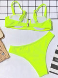 V-Neck Padded Solid Color Bikini Swimsuit