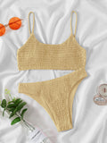 Vacation Solid Color Spaghetti-Neck Bikini Swimsuit