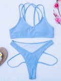 Solid Color Bandage Padded Bralette Hollow Hipster Bikini Swimwear