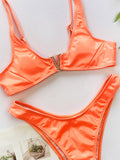 Solid Color V-Neck Padded Bralette Hipster Bikini Swimwear