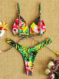 Floral-Print Triangle Split Bikini Swimsuit