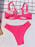 V-Neck Padded Solid Color Bikini Swimsuit