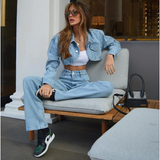 Fashion  Denim Jacket Two Piece Set