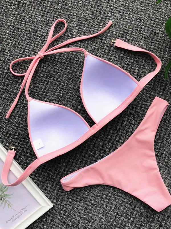 Halter-Neck Plain Bikinis Swimwear