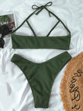 Strapless Solid Color Padded Bralette Hollow Hipster Bikini Swimwear