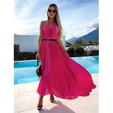 V Neck Satin Ruffle Sling Maxi Dress