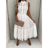 Stand Collar Lace Midi Dress