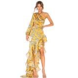 One Shoulder Ruffle Cut out Floral Printed Dress