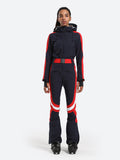 Vertical Stripes One Piece Ski Suit With Hood