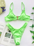 Solid Color V-Neck Padded Bralette Hipster Bikini Swimwear