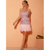 Tassel Sequin Feather Mini Dress Flaxmaker