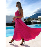 V Neck Satin Ruffle Sling Maxi Dress