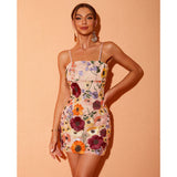 Sling Sexy 3D Flower Mini Dress Flaxmaker