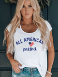 All-American Mom Heart Print Hollow Short Sleeve T-shirt Aosig