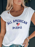 All-American Mom Heart Print Hollow Short Sleeve T-shirt Aosig