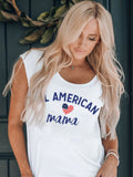 All-American Mom Heart Print Hollow Short Sleeve T-shirt Aosig