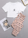 Alphabet And Panda Graphic Pajama Set Aosig