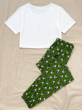 Alphabet And Panda Graphic Pajama Set Aosig