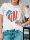 American Flag Chrysanthemum Heart Print T-shirt Aosig