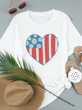 American Flag Chrysanthemum Heart Print T-shirt Aosig