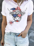 American Flag Cow Short Sleeve Patriotic T-shirt Aosig