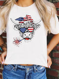 American Flag Cow Short Sleeve Patriotic T-shirt Aosig