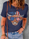 American Flag Cow Yak T-shirt Aosig