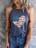 American Flag Floral Heart Print Short Sleeve Vest Aosig