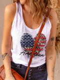 American Flag Heart Leopard Patchwork Patriotic Vest Aosig