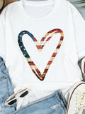 American Flag Heart Silhouette Print Short Sleeve T-Shirt Aosig