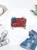 American Flag Leopard Print Short Sleeve T-shirt Aosig