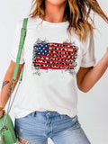 American Flag Leopard Print Short Sleeve T-shirt Aosig