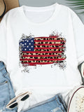 American Flag Leopard Print Short Sleeve T-shirt Aosig