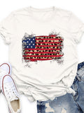 American Flag Leopard Print Short Sleeve T-shirt Aosig