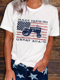 American Flag Monogram Print Crew Neck T-shirt Aosig