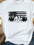 American Flag Mountain Print Crew Neck Shirt Aosig