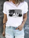 American Flag Mountain Print Crew Neck Shirt Aosig