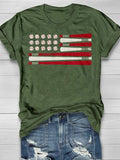 American Flag Patriotic Baseball Design Print Short Sleeve T-shirt Aosig