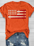 American Flag Patriotic Baseball Design Print Short Sleeve T-shirt Aosig